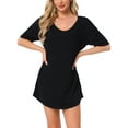 thumbnail image 1 of INSPIRE CHIC Women's T-shirt Nightgown V Neck Sleepshirts Comfy Oversized Nightshirt 2XL Black, 1 of 6