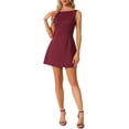 thumbnail image 1 of INSPIRE CHIC Women's Tank Dress Summer Boat Neck Sleeveless Backless Boat Neck A-line Mini Dresses S Dark Red, 1 of 6