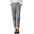 thumbnail image 1 of INSPIRE CHIC Women's Tartan Plaid Pants Elastic High Waist Straight Long Trousers L Grey Black, 1 of 6