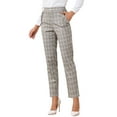 thumbnail image 1 of INSPIRE CHIC Women's Tartan Plaid Pants Elastic High Waist Straight Long Trousers L Tan, 1 of 7