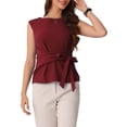 thumbnail image 1 of INSPIRE CHIC Women's Tie Front Boat Neck Cap Sleeve Work Blouse S Burgundy, 1 of 6