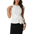 thumbnail image 1 of INSPIRE CHIC Women's Tie Front Boat Neck Cap Sleeve Work Blouse S White, 1 of 6