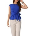 thumbnail image 1 of INSPIRE CHIC Women's Tie Front Boat Neck Cap Sleeve Work Blouse XS Royal Blue, 1 of 6