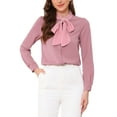 thumbnail image 1 of INSPIRE CHIC Women's Tie Neck Button Down Work Long Sleeves Blouse Shirts M Dusty Pink, 1 of 6