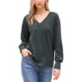 thumbnail image 1 of INSPIRE CHIC Women's Top Long Sleeve V Neck Lightweight Spring Fall Casual Tunic Tops S Green, 1 of 4
