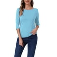 thumbnail image 1 of INSPIRE CHIC Women's Tops Elbow Sleeves Boat Neck Slim Fit Classic Casual Tee Shirt L Sky Blue, 1 of 6