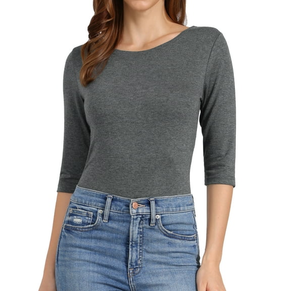 INSPIRE CHIC Women's Tops Elbow Sleeves Boat Neck Slim Fit Classic Casual Tee Shirt M Dark Gray2