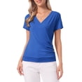 thumbnail image 1 of INSPIRE CHIC Women's Wrap Tops V Neck Short Sleeves Button Decor Ruched Causal Blouses Royal Blue XL, 1 of 6