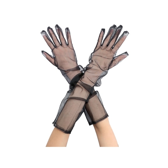 INSPIRE CHIC Women's Tulle Long Opera Gloves Full Finger Mesh Sheer Glove for Evening Wedding Black M