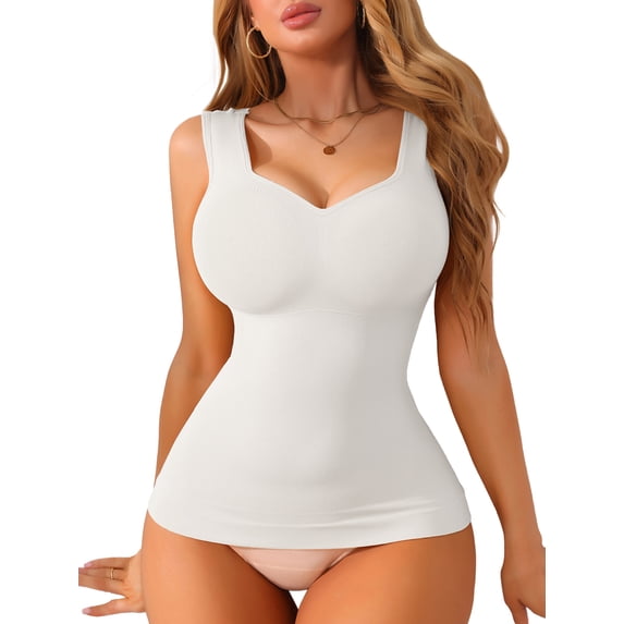 INSPIRE CHIC Women's Tummy Control Breast Lifting Padded Camisole Slim Fit Shaping Long Tanks Large White