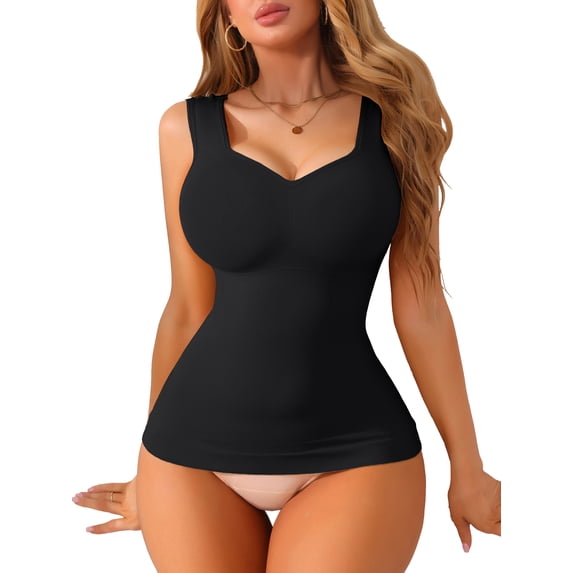 INSPIRE CHIC Women's Tummy Control Breast Lifting Padded Camisole Slim Fit Shaping Long Tanks Small Black