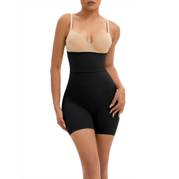 INSPIRE CHIC Women's Tummy Control High Elasticity Thigh Slimmers High Waist Butt Lifter No Trace Shaperwear L Black