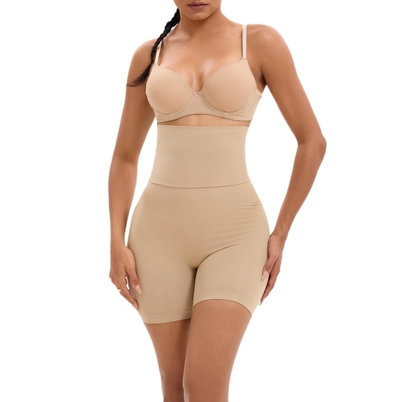 INSPIRE CHIC Women's Tummy Control High Elasticity Thigh Slimmers High Waist Butt Lifter No Trace Shaperwear M Beige