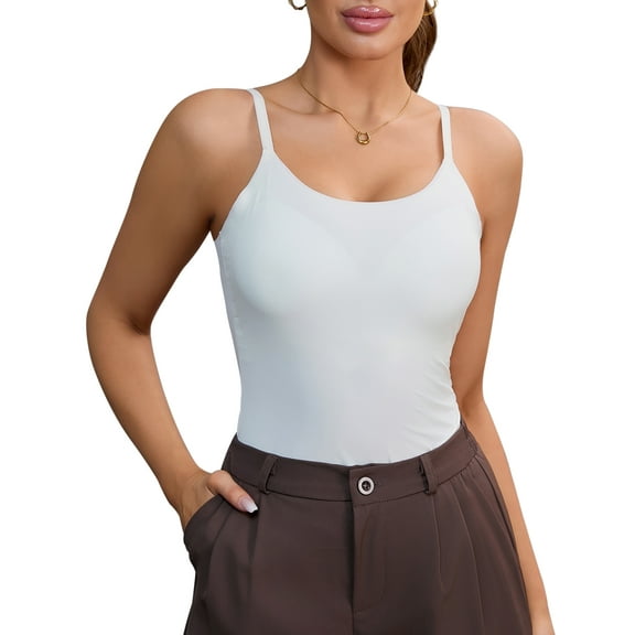 INSPIRE CHIC Women's Tummy Control Ice Silk Shapewear Camisole Body Shaper Cami Vest with Built in Bra M White