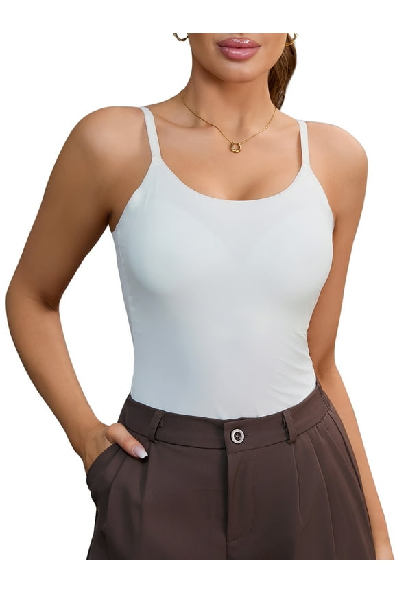 Women's Tummy Control Ice Silk Shapewear Camisole Body Shaper Cami Vest with Built in Bra M White