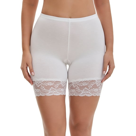 INSPIRE CHIC Women's Tummy Control Wide Lace Trim Panties High Waist Slim Fit Elastic Pius Size Under Dress S White