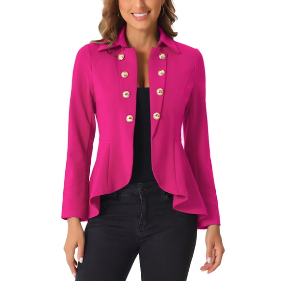 INSPIRE CHIC Women's Turn Down Collar Open Front High-Low Hem Gothic Peplum Blazer L Hot Pink