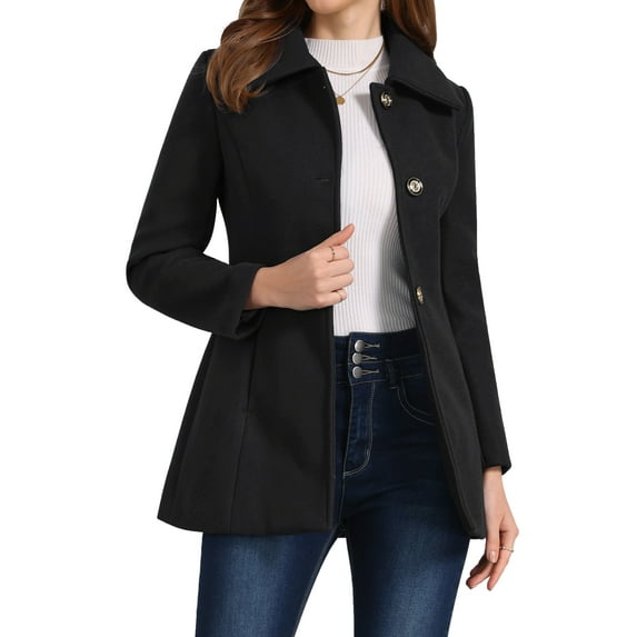 INSPIRE CHIC Women's Turn-Down Collar Single Breasted Outwear Winter Coat with Pockets M Black