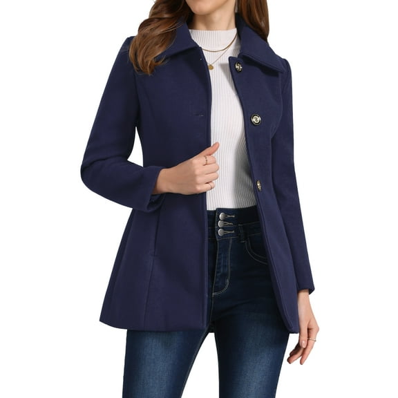 INSPIRE CHIC Women's Turn-Down Collar Single Breasted Outwear Winter Coat with Pockets XL Dark Blue