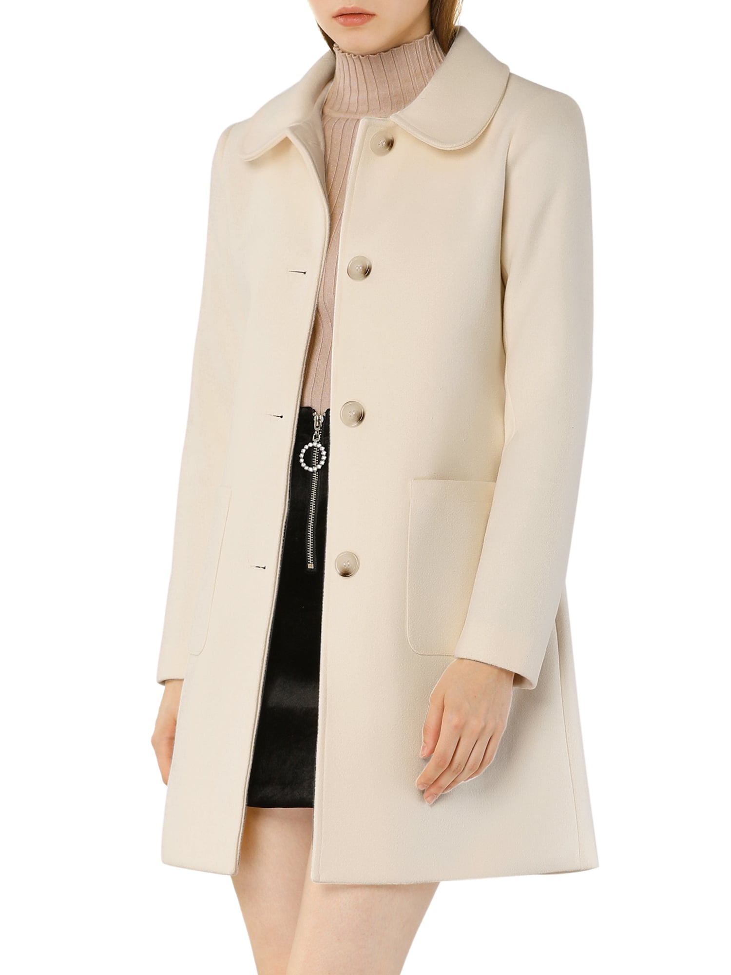 INSPIRE CHIC Women's Winter Overcoat, Turn Down Collar, Single Breasted,  Cream White, Midi Length - Walmart.com