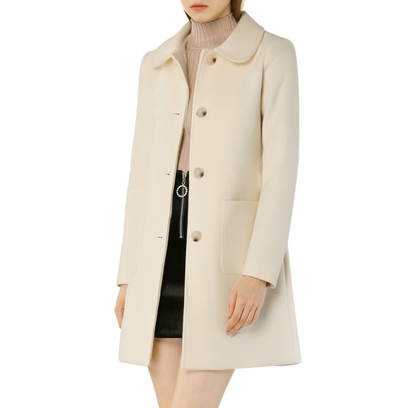 INSPIRE CHIC Women's Turn Down Collar Single Breasted Winter Mid Length Overcoat S Cream White