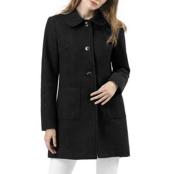 INSPIRE CHIC Women's Turn Down Collar Single Breasted Winter Mid Length Overcoat XL Black