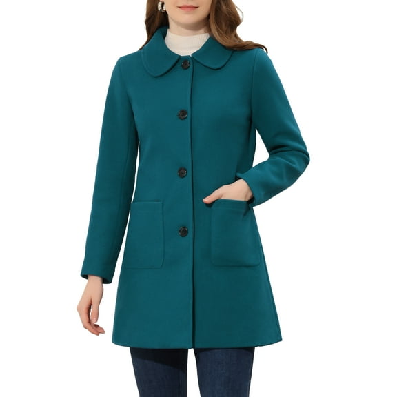 INSPIRE CHIC Women's Turn Down Collar Single Breasted Winter Mid Length Overcoat XS Lake Blue