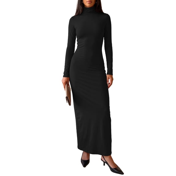 INSPIRE CHIC Women's Turtleneck Dress Casual Party Club Slim Fit Long Sleeve Medium Black