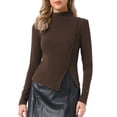 thumbnail image 1 of INSPIRE CHIC Women's Turtleneck Knit Top Asymmetric Slim Fit Basic Thermal Shirts S Brown, 1 of 6