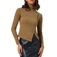 thumbnail image 1 of INSPIRE CHIC Women's Turtleneck Knit Top Asymmetric Slim Fit Basic Thermal Shirts S Dark Khaki, 1 of 6