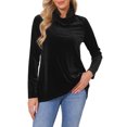 thumbnail image 1 of INSPIRE CHIC Women's Turtleneck Velvet Top Long Sleeve Work Shirts Basic Loose Dressy Casual Velour Tunic Blouse S Black, 1 of 6
