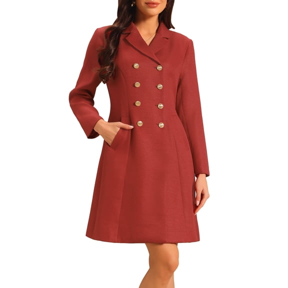 INSPIRE CHIC Women's Tweed Blazer Dress Collared Double Breasted A-Line Formal Work Dresses S 1