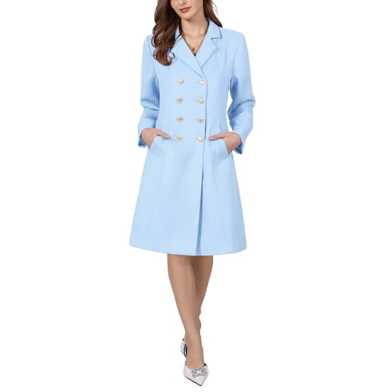 INSPIRE CHIC Women's Tweed Blazer Dress Collared Double Breasted A-Line Formal Work Dresses XL Light Blue