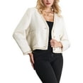 thumbnail image 1 of INSPIRE CHIC Women's Tweed Blazer Long Sleeve Work Office Short Jacket 2XL White, 1 of 5