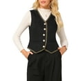 thumbnail image 1 of INSPIRE CHIC Women's Tweed Blazer Vest Sleeveless Button Down V Neck Casual Business Waistcoat S Black, 1 of 5