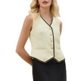 thumbnail image 1 of INSPIRE CHIC Women's Tweed Blazer Vest Sleeveless Button Down V Neck Casual Business Waistcoat XL Beige, 1 of 5