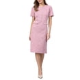 thumbnail image 1 of INSPIRE CHIC Women's Tweed Dress Button Decor Short Sleeve Elegant Work Sheath Dress L Pink, 1 of 5