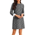 thumbnail image 1 of INSPIRE CHIC Women's Tweed Dress Contrast Cuffs Long Sleeve Knee Length Semi-Formal Dress XL Black, 1 of 4