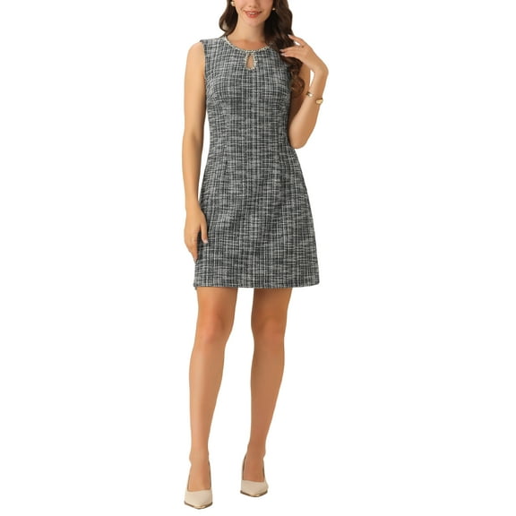 INSPIRE CHIC Women's Tweed Dress Keyhole A-Line Sleeveless Casual Work Dresses XL Black