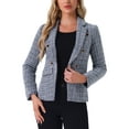 thumbnail image 1 of INSPIRE CHIC Women's Tweed Jackets Notched Lapel Long Sleeve Open Front Plaid Tweed Blazer S Blue Black, 1 of 6