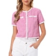 thumbnail image 1 of INSPIRE CHIC Women's Tweed Knit Jacket Short Sleeve Crew Neck Cropped Cardigan Hot Pink XL, 1 of 6