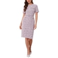 thumbnail image 1 of INSPIRE CHIC Women's Tweed Sheath Dress with Belted Short Sleeve Work 2026 Pencil Dress S Grey Pink, 1 of 5