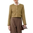 thumbnail image 1 of INSPIRE CHIC Women's Tweed Short Jacket Collarless Button Down Long Sleeve Work Office Cropped Blazer S Brown, 1 of 5