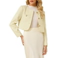thumbnail image 1 of INSPIRE CHIC Women's Tweed Short Jacket Crewneck Button Down Long Sleeve Work Office Cropped Blazer 2XL Beige, 1 of 5