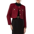 thumbnail image 1 of INSPIRE CHIC Women's Tweed Short Jacket Crewneck Button Down Long Sleeve Work Office Cropped Blazer M Red, 1 of 5