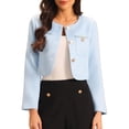 thumbnail image 1 of INSPIRE CHIC Women's Tweed Short Jacket Crewneck Button Down Long Sleeve Work Cropped Blazer S Light Blue, 1 of 4