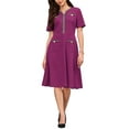 thumbnail image 1 of INSPIRE CHIC Women's Tweed Trim Dress with Pockets V Neck Short Sleeve A-Line Dress 2XL Purple Red, 1 of 5