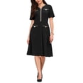 thumbnail image 1 of INSPIRE CHIC Women's Tweed Trim Dress with Pockets V Neck Short Sleeve A-Line Dress S Black, 1 of 5