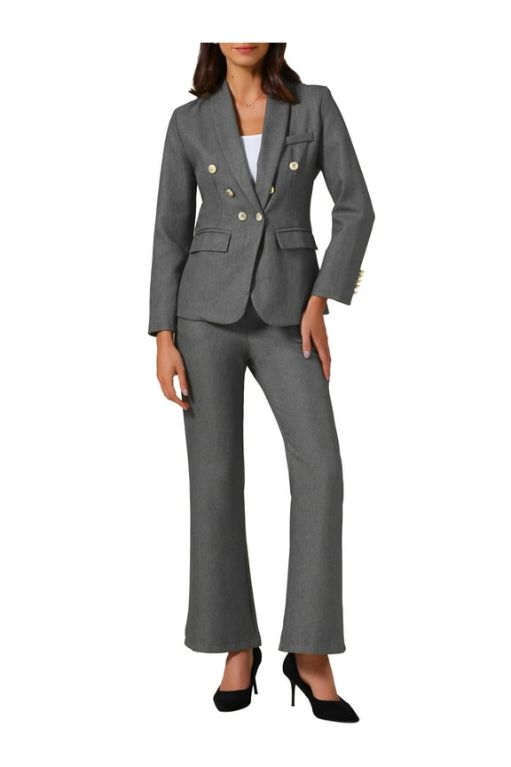 Women's Two Piece Sets Pants Suits Dressy Blazer Wide Leg Pants Pockets Business Casual Suit M Grey