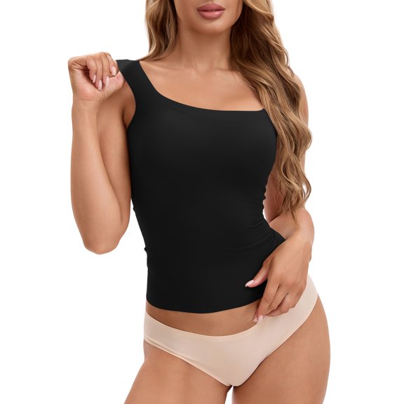 INSPIRE CHIC Women's U Back Tanks with Built-In Bra Silky No Show Basic Tops L Black